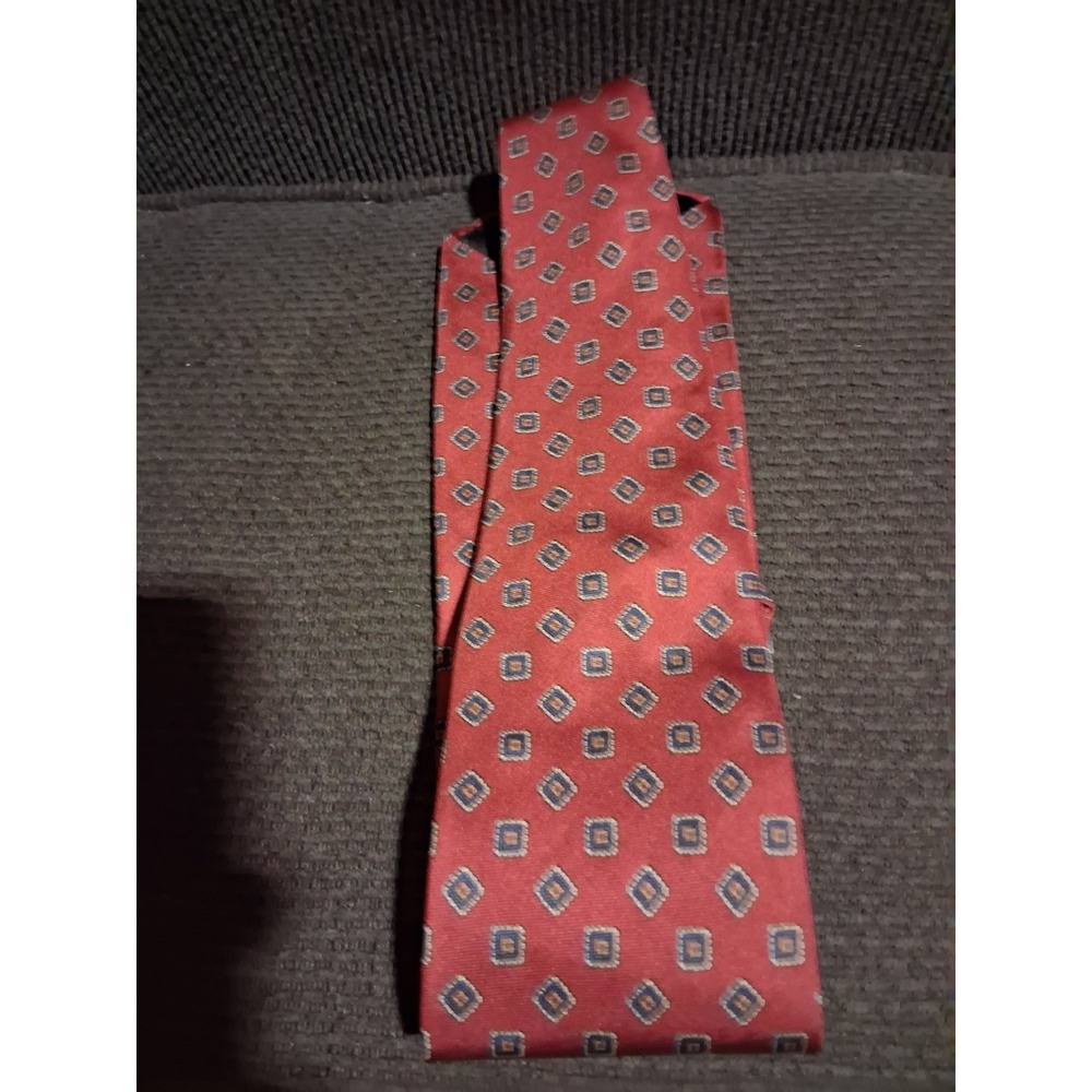 Vintage Oscar De La Renta Pure‎ Silk Tie Dark Red Geometric Made in USA
